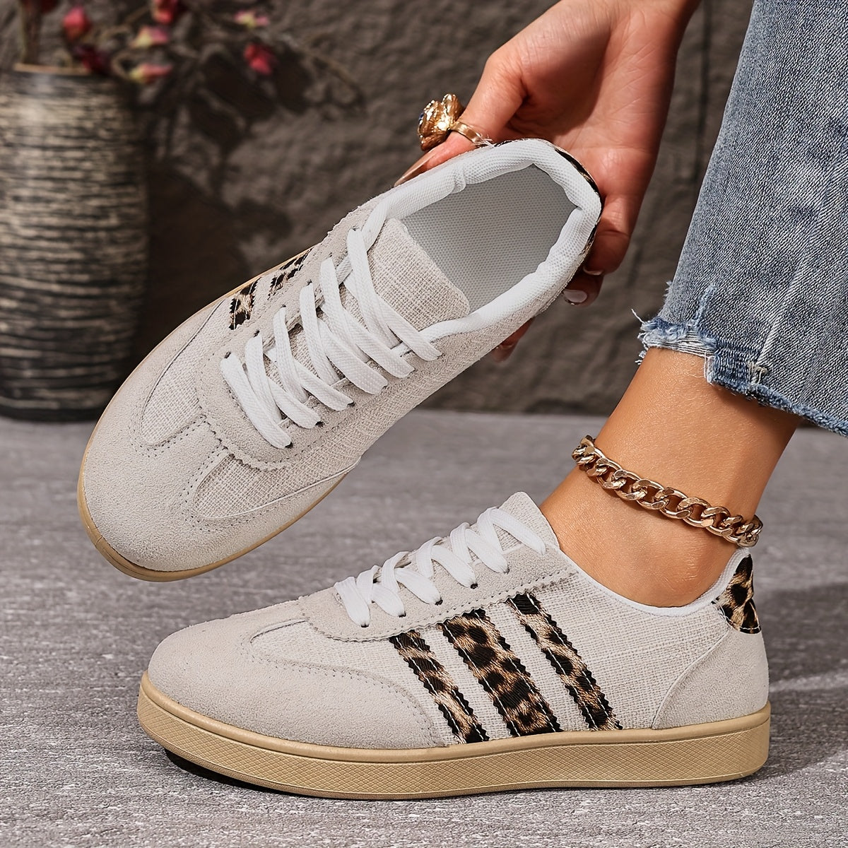 Retro Fashion Thick-Soled Casual Leopard Print Flat Sneakers