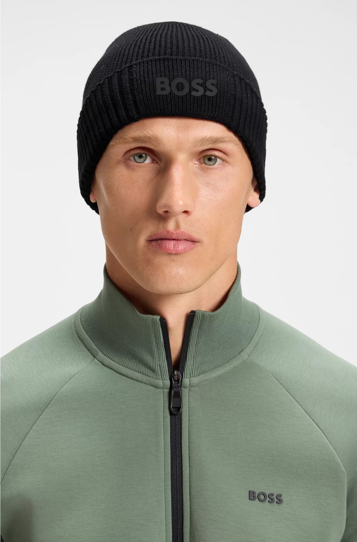 LOGO-DETAIL BEANIE HAT IN COTTON AND VIRGIN WOOL